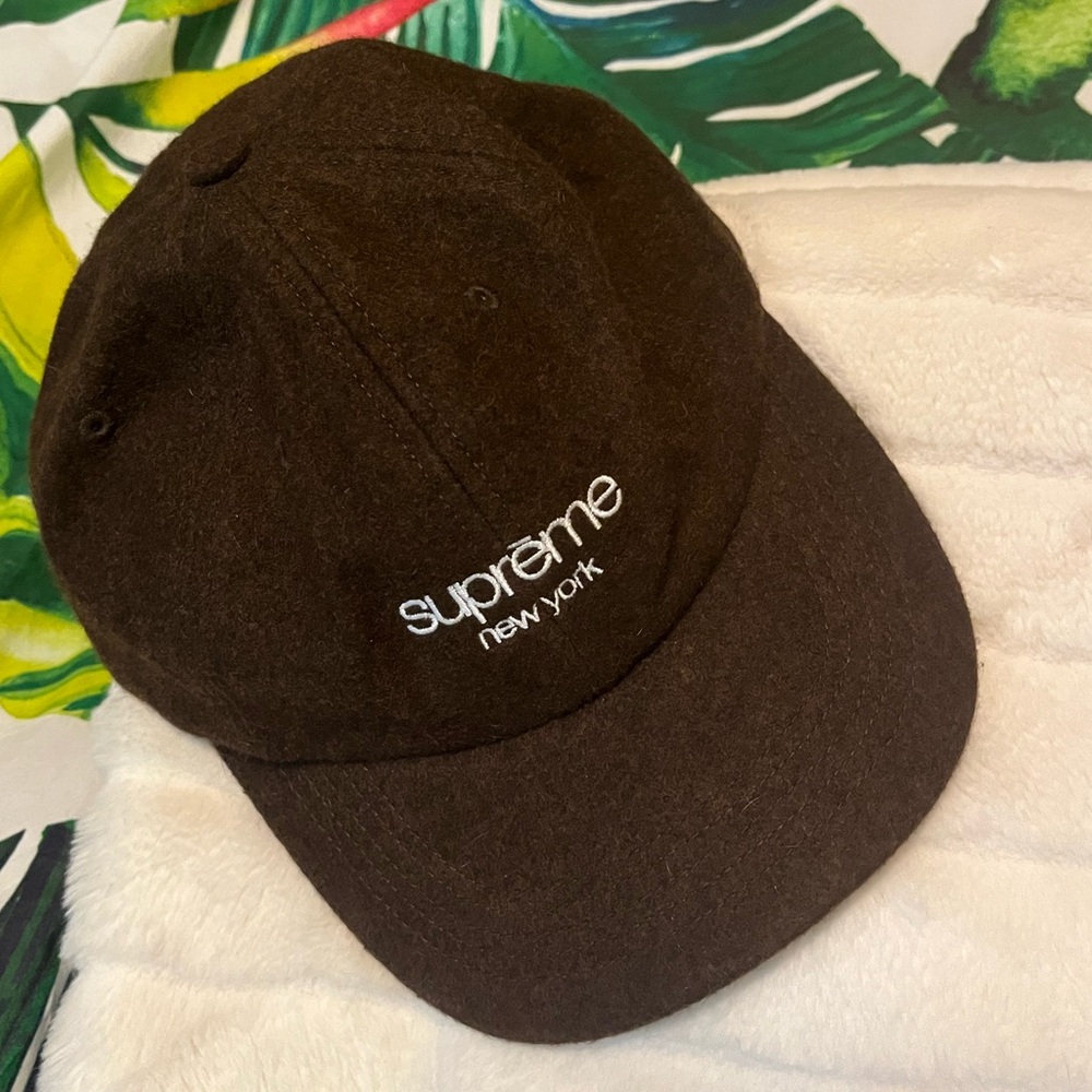Authentic Supreme Waxed Wool Dark Brown One Size 6 Panel Baseball Cap Hat